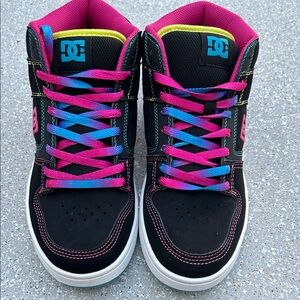 DC Black High-Tops with Pink and Blue LacesWORN ONCE FOR TRYING